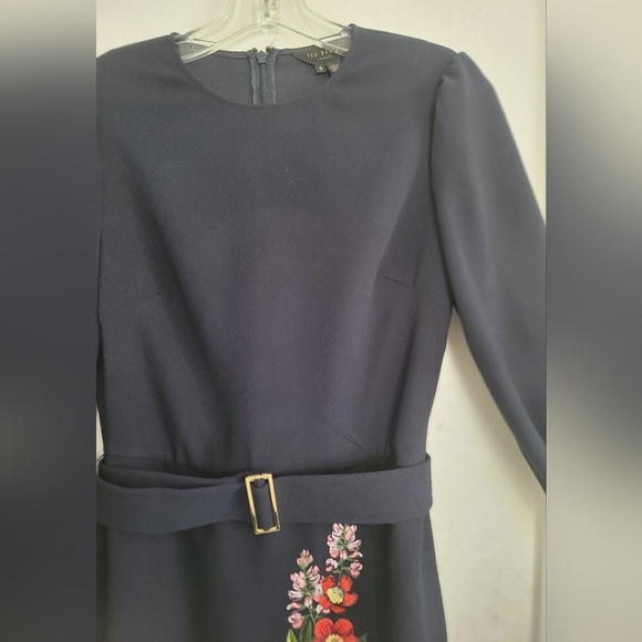 Ted Baker London Silia Kirstenbosch Embroidered Dress Blue Belt Long Sleeve XS - Picture 7 of 16